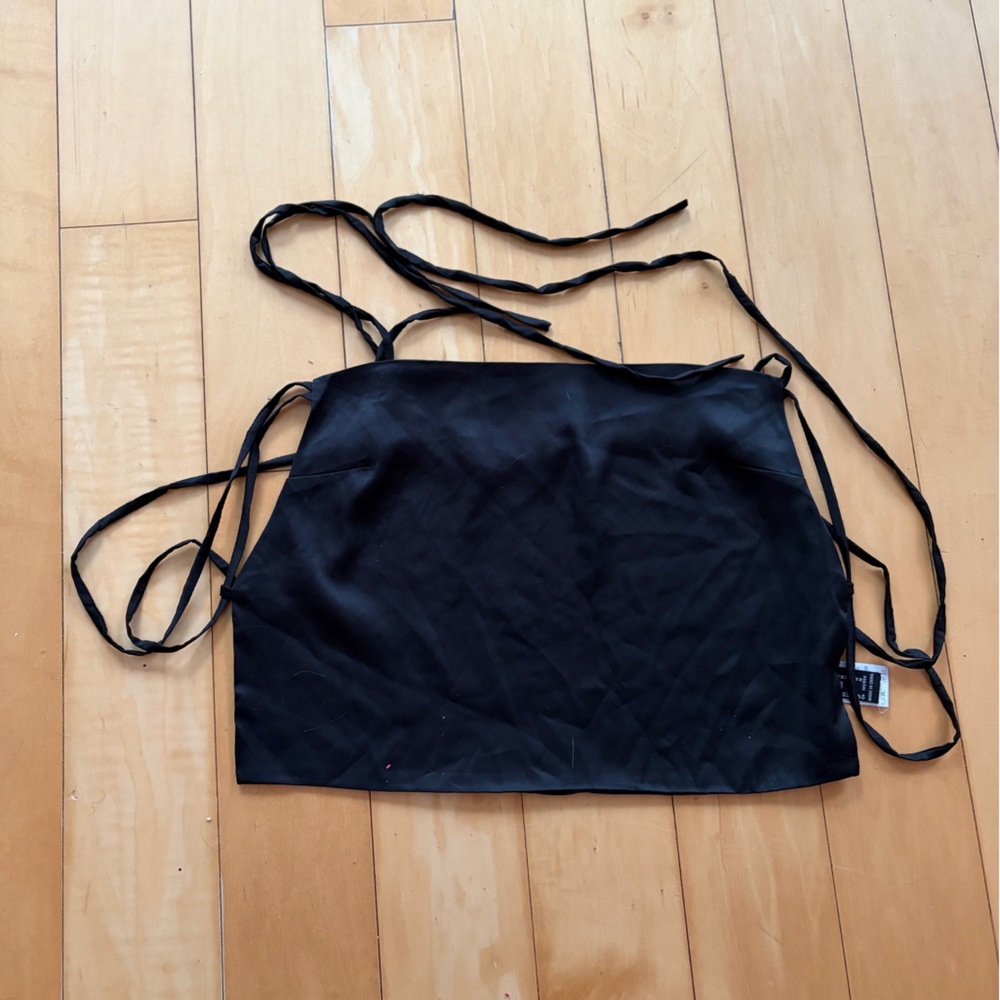 Forever 21 Tie Up Black Satin-Like Top